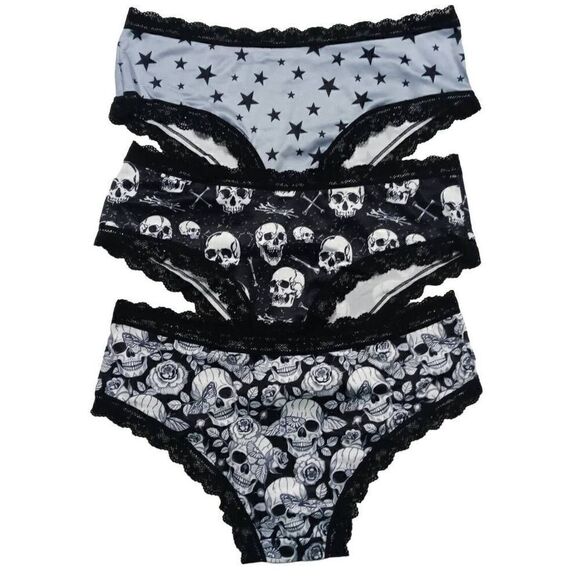 Gothic Hipster Lace Lingerie 3 Piece Panty Set Large -A - Picture 4 of 6